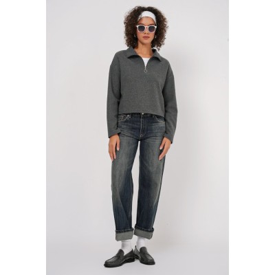 55449 Fermuarlı Yaka Örme Sweatshirt - Antrasit 55449 Fermuarlı Yaka Örme Sweatshirt - Antrasit