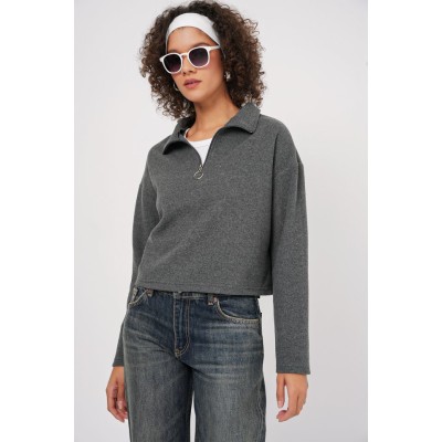 55449 Fermuarlı Yaka Örme Sweatshirt - Antrasit 55449 Fermuarlı Yaka Örme Sweatshirt - Antrasit