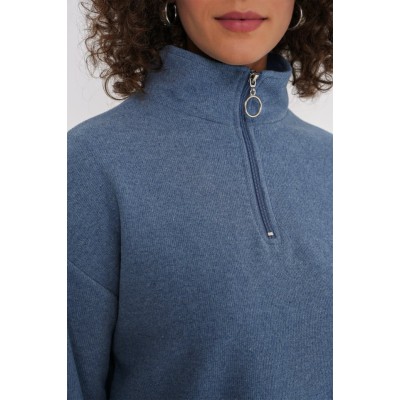 55449 Fermuarlı Yaka Örme Sweatshirt - İndigo 55449 Fermuarlı Yaka Örme Sweatshirt - İndigo