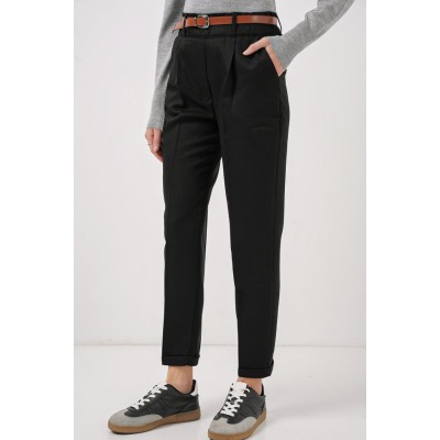 6686 Pileli Kemerli Kumaş Pantolon - Siyah 6686 Pileli Kemerli Kumaş Pantolon - Siyah
