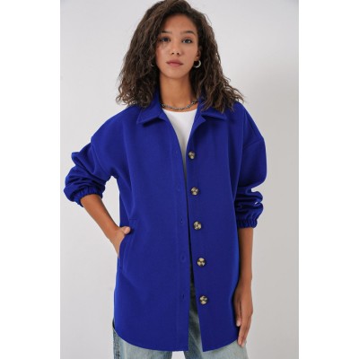 0674 Cepli Oversize Gömlek - Saks 0674 Cepli Oversize Gömlek - Saks