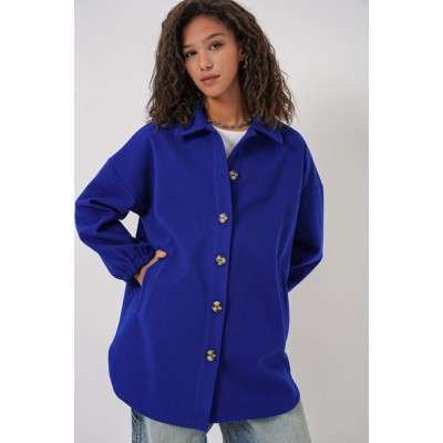 0674 Cepli Oversize Gömlek - Saks 0674 Cepli Oversize Gömlek - Saks