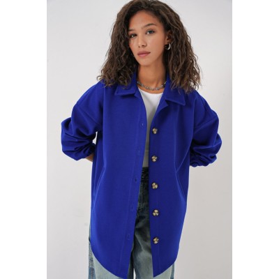 0674 Cepli Oversize Gömlek - Saks 0674 Cepli Oversize Gömlek - Saks