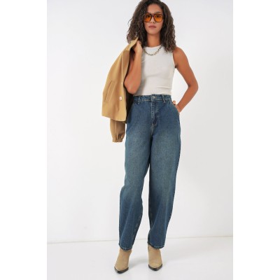 6688 Yüksek Bel Baggy Kot Pantolon - İndigo 6688 Yüksek Bel Baggy Kot Pantolon - İndigo