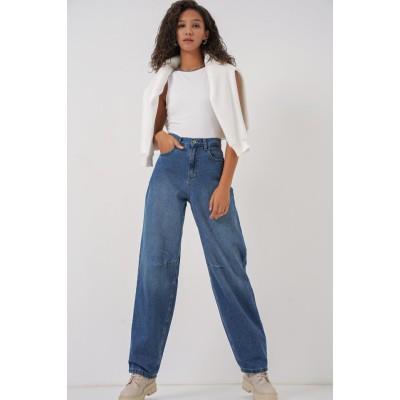 6689 Yüksek Bel Baggy Kot Pantolon - Lacivert 6689 Yüksek Bel Baggy Kot Pantolon - Lacivert