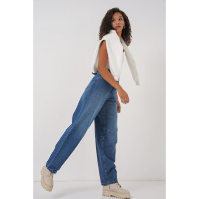 6689 Yüksek Bel Baggy Kot Pantolon - Lacivert 6689 Yüksek Bel Baggy Kot Pantolon - Lacivert
