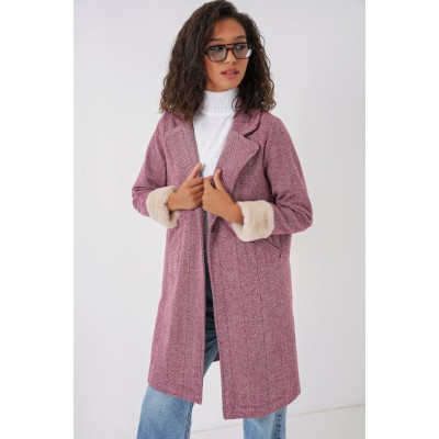 9085 Balık Sırtı Kaşe Kaban - Y.Bordo 9085 Balık Sırtı Kaşe Kaban - Y.Bordo