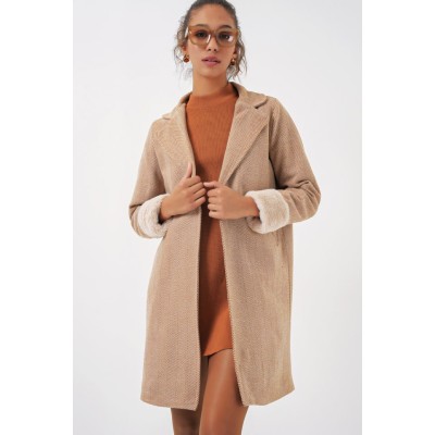 9085 Balık Sırtı Kaşe Kaban - Camel 9085 Balık Sırtı Kaşe Kaban - Camel