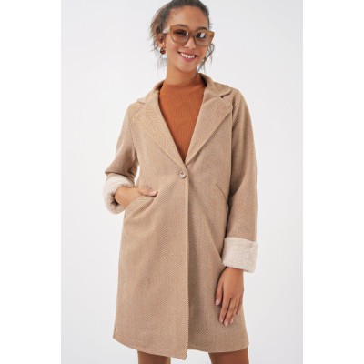 9085 Balık Sırtı Kaşe Kaban - Camel 9085 Balık Sırtı Kaşe Kaban - Camel