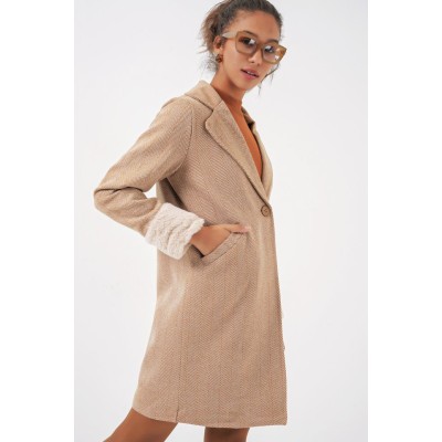 9085 Balık Sırtı Kaşe Kaban - Camel 9085 Balık Sırtı Kaşe Kaban - Camel