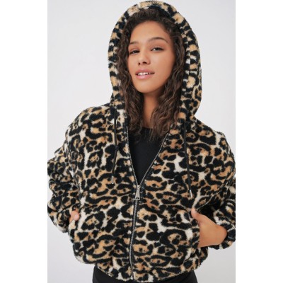 5193 Kapüşonlu Peluş Crop Ceket - D.Kahve 5193 Kapüşonlu Peluş Crop Ceket - D.Kahve