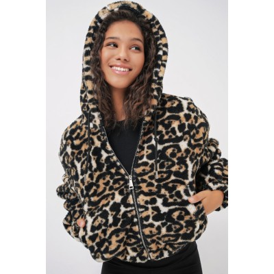 5193 Kapüşonlu Peluş Crop Ceket - D.Kahve 5193 Kapüşonlu Peluş Crop Ceket - D.Kahve