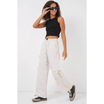 6691 Geniş Paça Kargo Pantolon - Ekru 6691 Geniş Paça Kargo Pantolon - Ekru