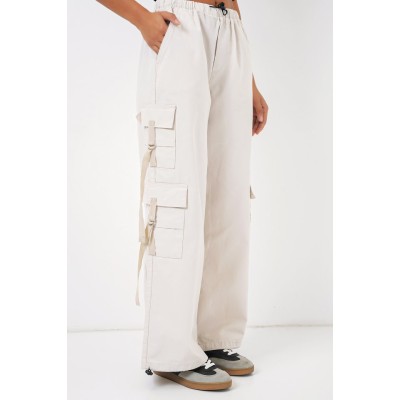 6691 Geniş Paça Kargo Pantolon - Ekru 6691 Geniş Paça Kargo Pantolon - Ekru