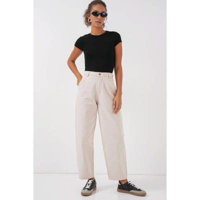 6703 Yüksek Bel Kot Pantolon - Ekru 6703 Yüksek Bel Kot Pantolon - Ekru