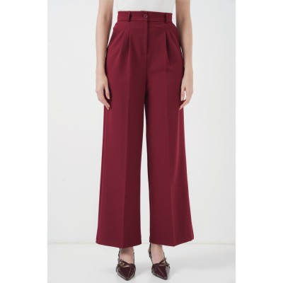 6647 Bol Paça Kumaş Pantolon - Bordo 6647 Bol Paça Kumaş Pantolon - Bordo