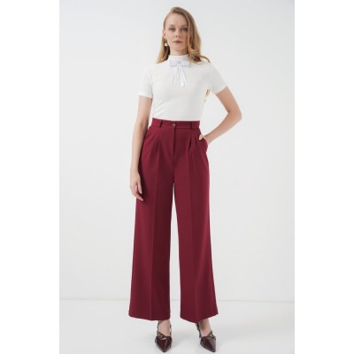 6647 Bol Paça Kumaş Pantolon - Bordo 6647 Bol Paça Kumaş Pantolon - Bordo