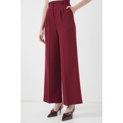 6647 Bol Paça Kumaş Pantolon - Bordo 6647 Bol Paça Kumaş Pantolon - Bordo