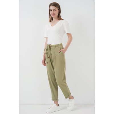 6660 Kemerli Keten Pantolon - Haki 6660 Kemerli Keten Pantolon - Haki