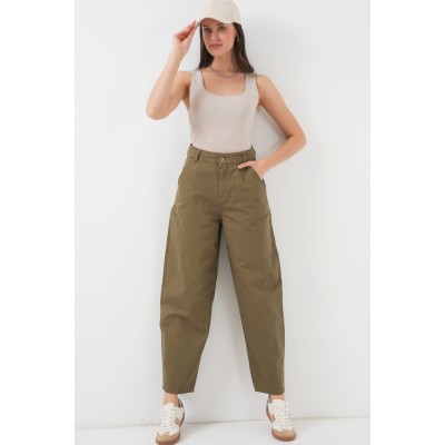 6703 Yüksek Bel Kot Pantolon - Haki 6703 Yüksek Bel Kot Pantolon - Haki