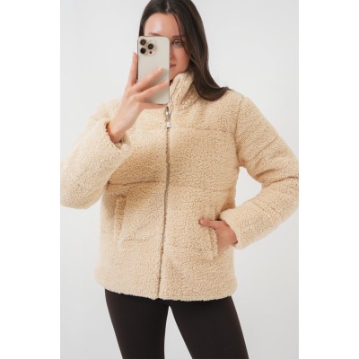 5178 Astarlı Peluş Mont - Krem 5178 Astarlı Peluş Mont - Krem