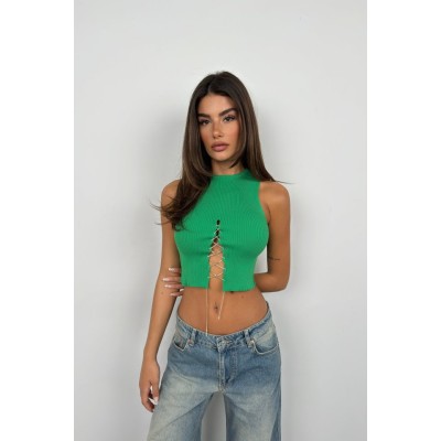 Taş Detay Dekolteli Crop Bluz Taş Detay Dekolteli Crop Bluz