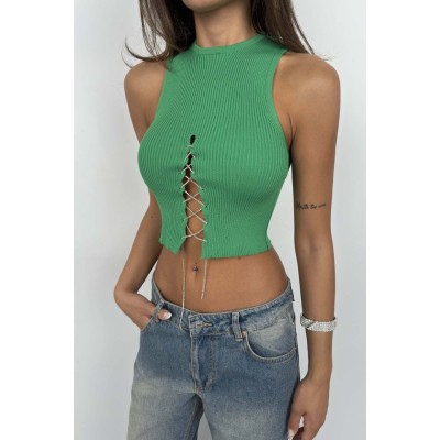 Taş Detay Dekolteli Crop Bluz Taş Detay Dekolteli Crop Bluz