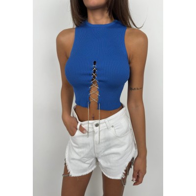 Taş Detay Dekolteli Crop Bluz Taş Detay Dekolteli Crop Bluz
