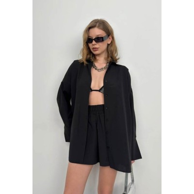 Oversize Gömlek Büzgülü Şort Takım Oversize Gömlek Büzgülü Şort Takım
