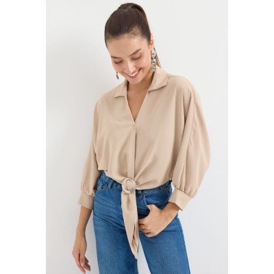 905 Oversize Dökümlü Bluz - Bej 905 Oversize Dökümlü Bluz - Bej