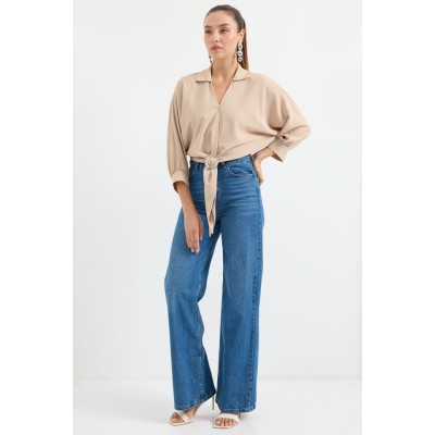 905 Oversize Dökümlü Bluz - Bej 905 Oversize Dökümlü Bluz - Bej