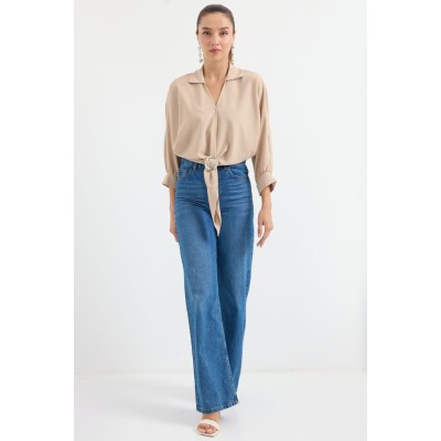 905 Oversize Dökümlü Bluz - Bej 905 Oversize Dökümlü Bluz - Bej