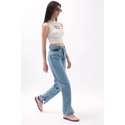 Asimetrik Bel Paça Yırtmaçlı Jean Asimetrik Bel Paça Yırtmaçlı Jean