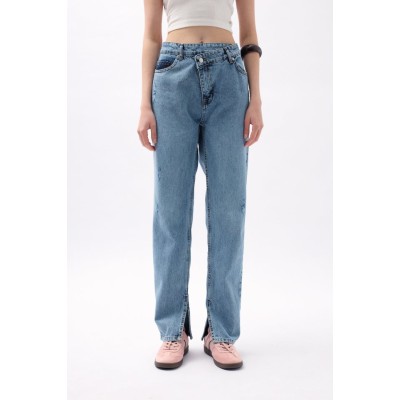 Asimetrik Bel Paça Yırtmaçlı Jean Asimetrik Bel Paça Yırtmaçlı Jean