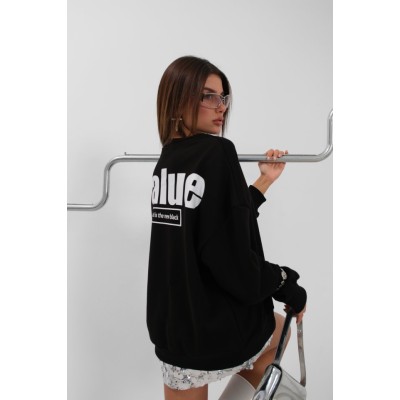 Baskılı Sıfır Yaka Oversize Sweatshirt Baskılı Sıfır Yaka Oversize Sweatshirt