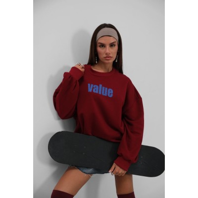 Baskılı Sıfır Yaka Oversize Sweatshirt Baskılı Sıfır Yaka Oversize Sweatshirt