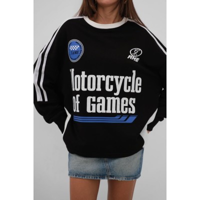 Şerit Detay Baskılı Oversize Sweatshirt Şerit Detay Baskılı Oversize Sweatshirt