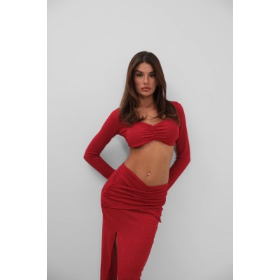 Yırtmaçlı Etek Ve Crop Bluz Takım Yırtmaçlı Etek Ve Crop Bluz Takım