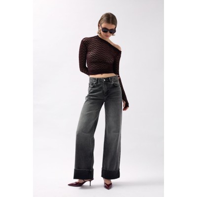 Paça Katlamalı Yüksek Bel Jean Paça Katlamalı Yüksek Bel Jean