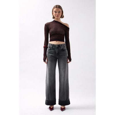 Paça Katlamalı Yüksek Bel Jean Paça Katlamalı Yüksek Bel Jean