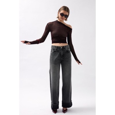 Paça Katlamalı Yüksek Bel Jean Paça Katlamalı Yüksek Bel Jean