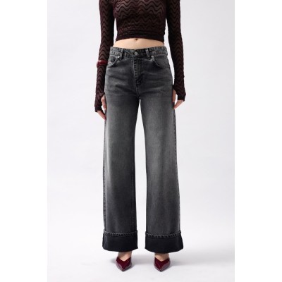 Paça Katlamalı Yüksek Bel Jean Paça Katlamalı Yüksek Bel Jean