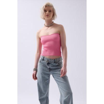 Straplez Dokulu Crop Straplez Dokulu Crop