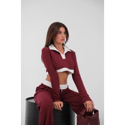 Polo Yaka Garnili Crop Sweatshirt Polo Yaka Garnili Crop Sweatshirt