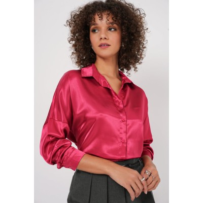 3985 Oversize Saten Gömlek - Bordo 3985 Oversize Saten Gömlek - Bordo