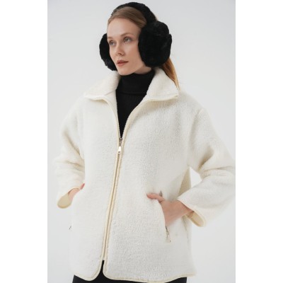 5211 Fermuarlı Peluş Mont - Ekru 5211 Fermuarlı Peluş Mont - Ekru