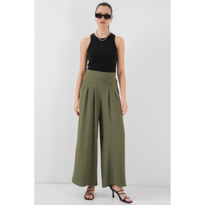 Geniş Paça Pileli Pantolon 6718 - Haki Geniş Paça Pileli Pantolon 6718 - Haki