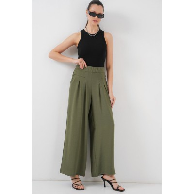 Geniş Paça Pileli Pantolon 6718 - Haki Geniş Paça Pileli Pantolon 6718 - Haki