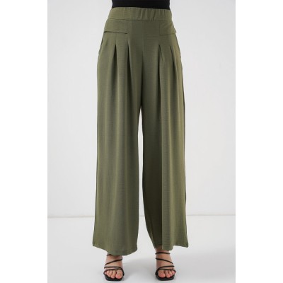 Geniş Paça Pileli Pantolon 6718 - Haki Geniş Paça Pileli Pantolon 6718 - Haki