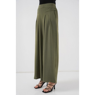 Geniş Paça Pileli Pantolon 6718 - Haki Geniş Paça Pileli Pantolon 6718 - Haki